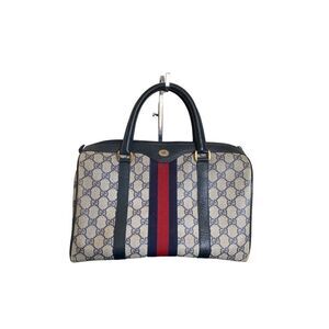 Vintage Gucci Women's Classic Monogram Web Boston Satchel Hand Bag 12.5"x6"x8"